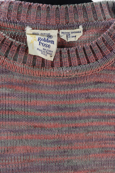 70s Purple Emb. Birds Knit Top       M