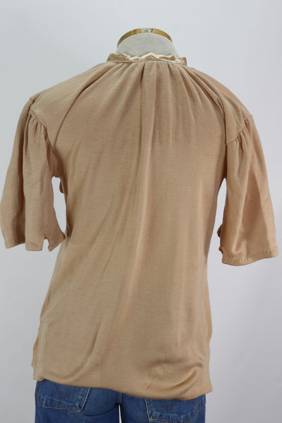 70s Ardee Peach Jersey & Satin Top      M