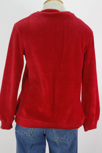 80s Red Velour Henley Top     L