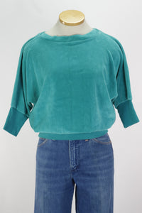 80s Aqua Velour Boatneck Top       M