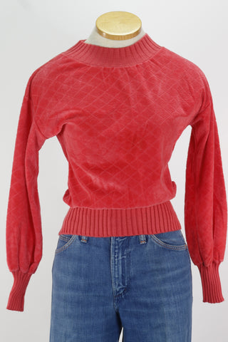 80s Coral Velour Lattice Top         S