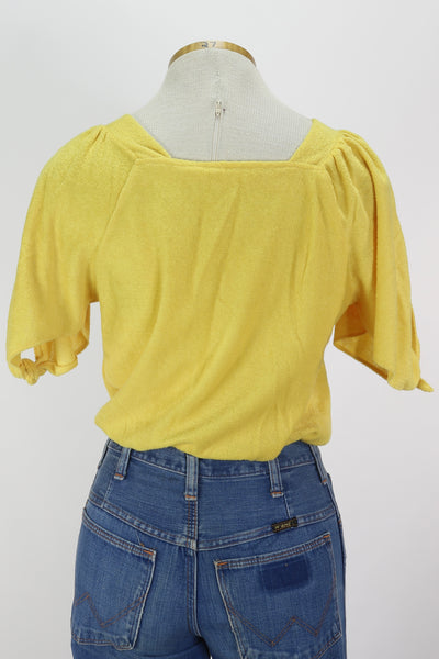 70s Yellow Terry Cloth Crop Top       L