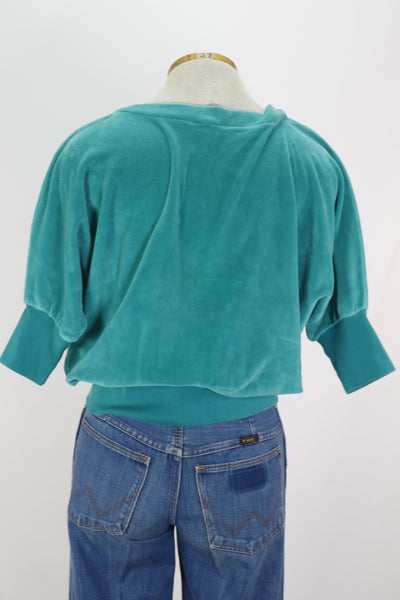 80s Aqua Velour Boatneck Top       M