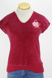 80s Fuchsia Rosette Velour Top        S