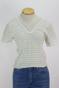 80s Pastel Blue/Yllw Terry Top       S