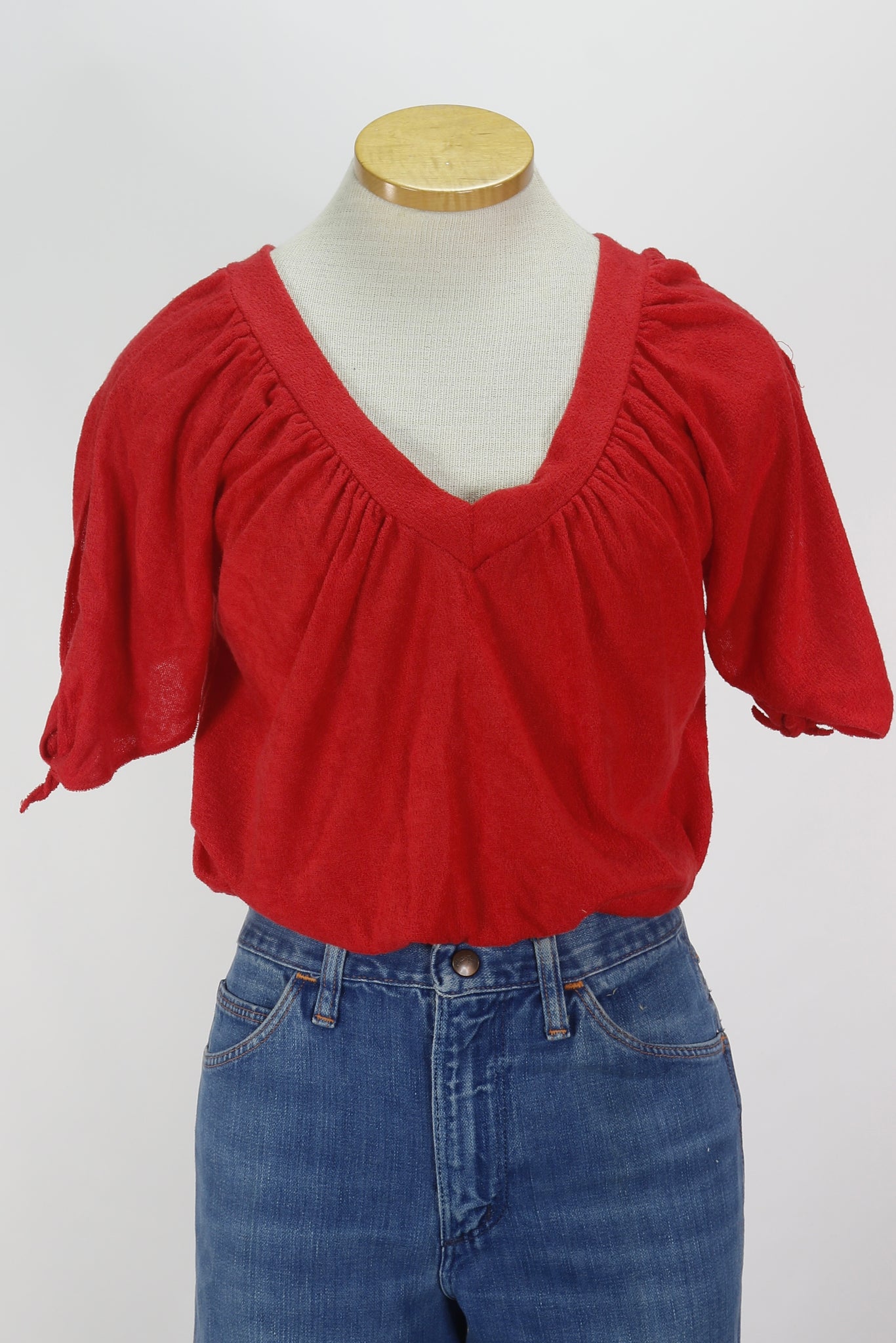 70s Red Terry Cloth Crop Top        L