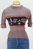 70s Purple Emb. Birds Knit Top       M