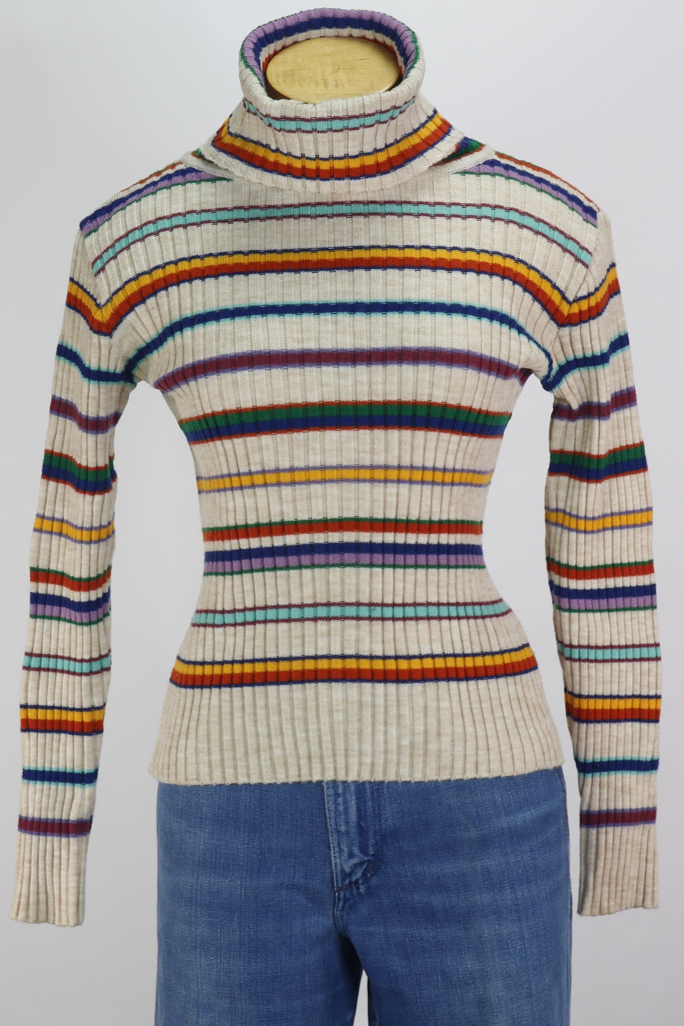 70s CoLLAGE Color Stripe Turtleneck     M