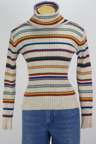 70s CoLLAGE Color Stripe Turtleneck     M