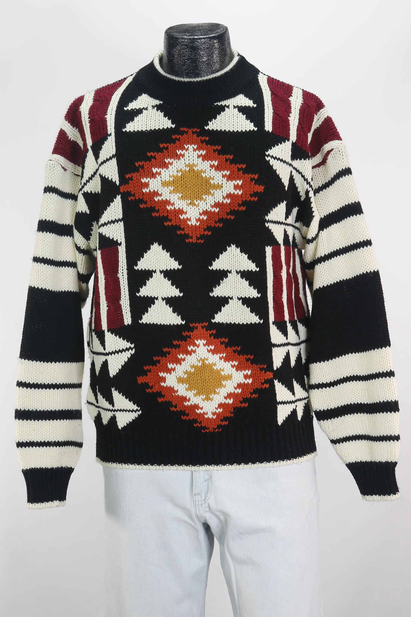 90s Botany SW Blk/White/Orng/Yllw Sweater      L