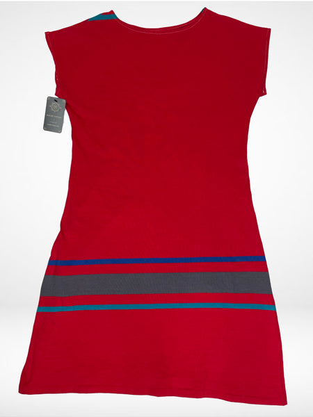 80s Red Jersey & Stripe  Dress    w36
