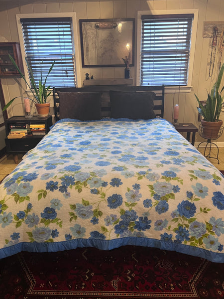 70s Blue Floral Full Size Blanket
