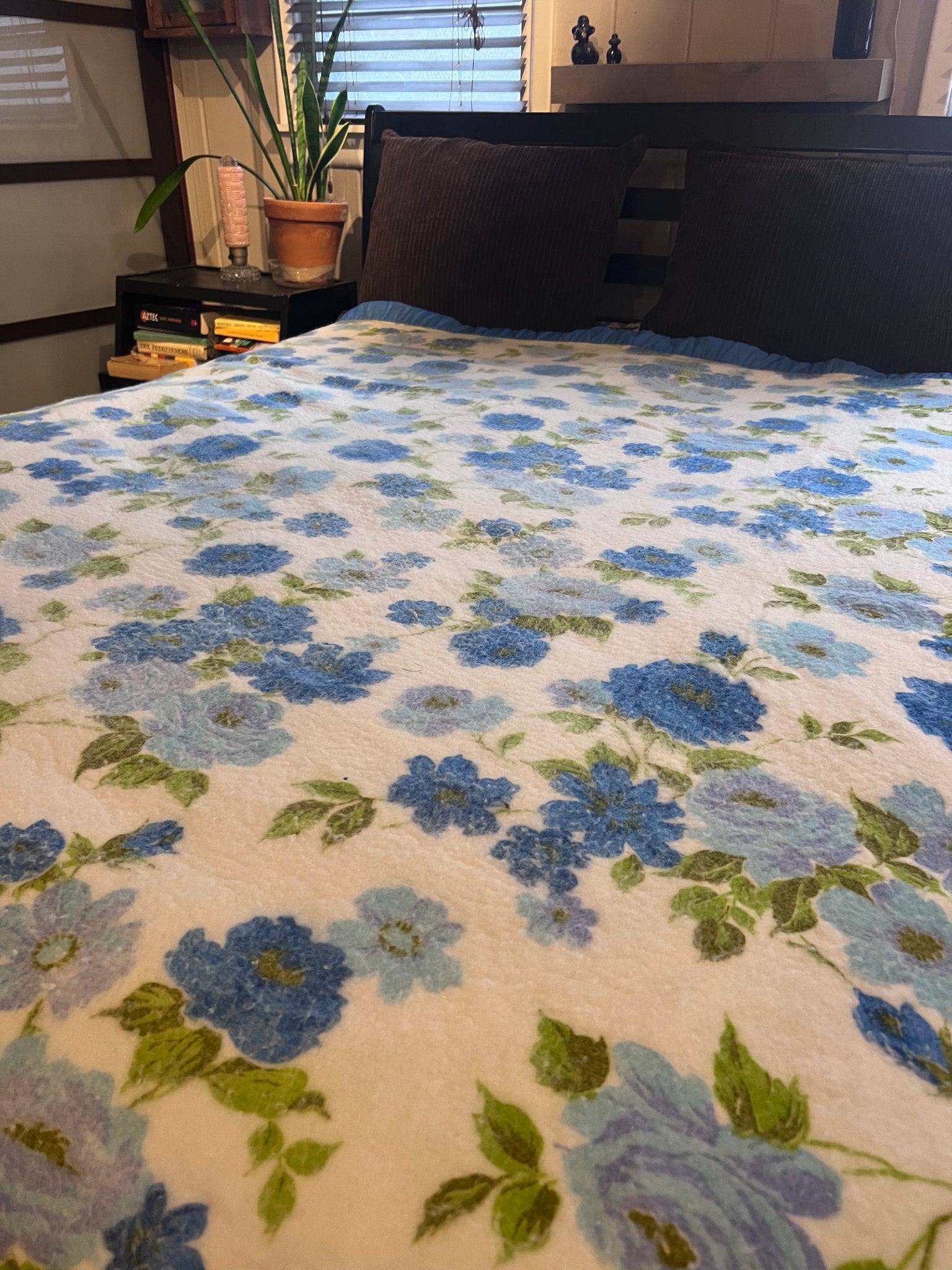 70s Blue Floral Full Size Blanket