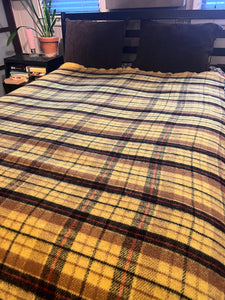 60s Fashion Manor Yellow Plaid Blanket      62” X 76”