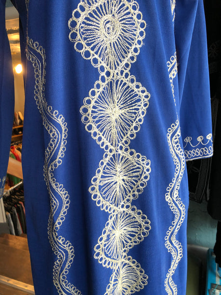 70s Blue/Silver Boheme Dress           M