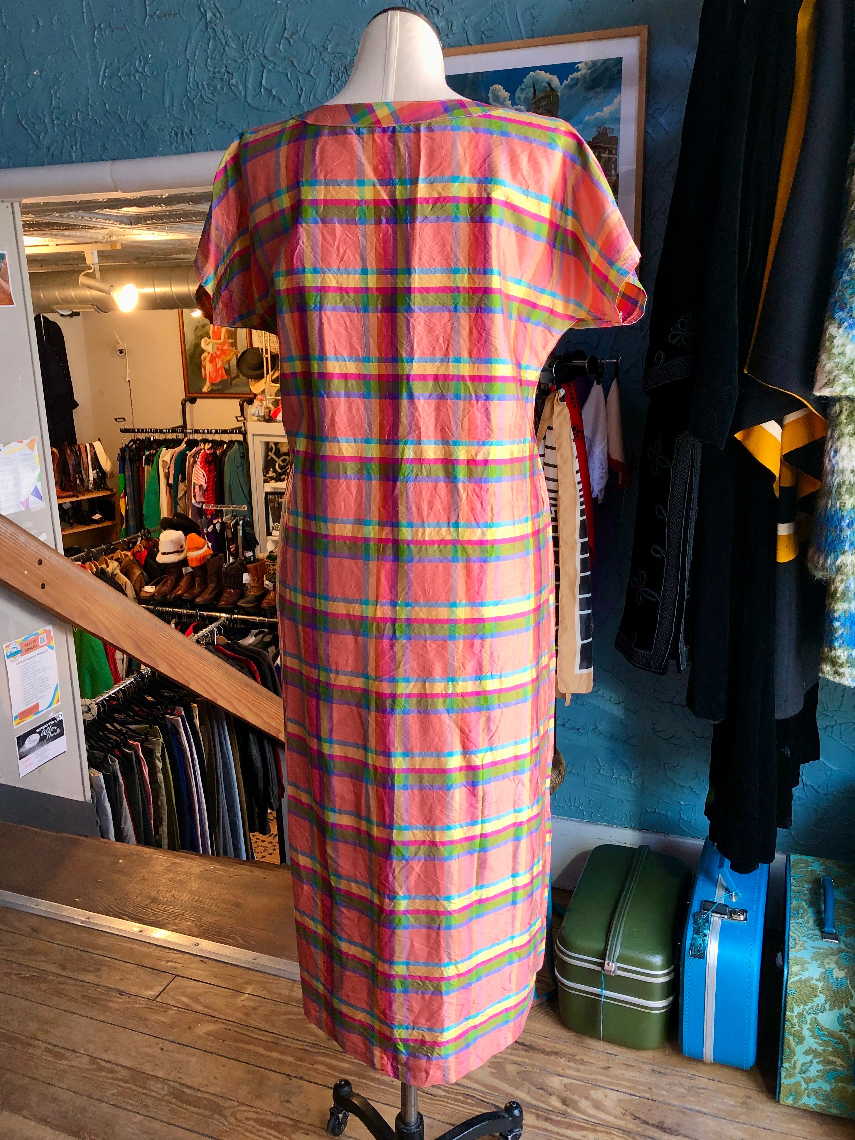 shirt dress 80s 80s Retro Wavy Checkered Pattern 1980s A-Line Dress by ind3finite