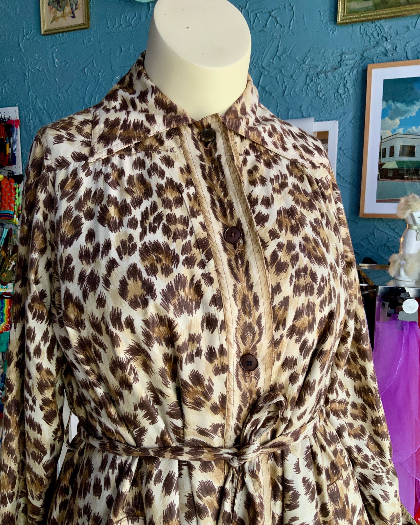 70s Leopard Swing Coat     XL