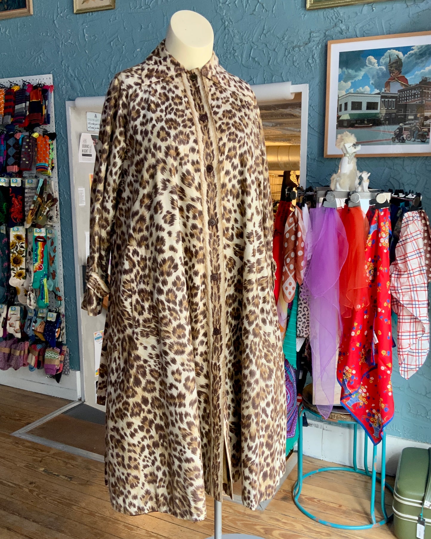 70s Leopard Swing Coat     XL