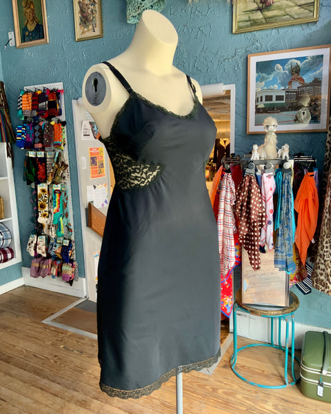 70s Barbizon Black Slip Dress       M