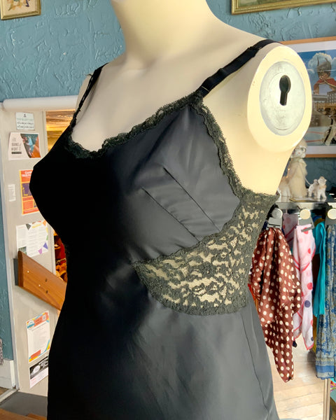 70s Barbizon Black Slip Dress       M