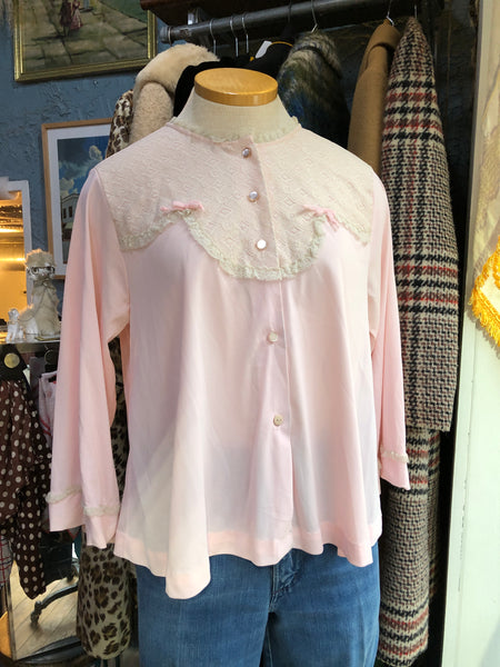 70s Pink/Ivory Lace Sleep Top        L