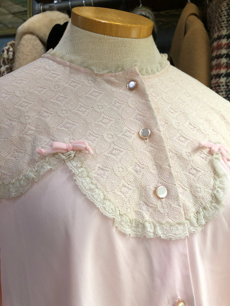 70s Pink/Ivory Lace Sleep Top        L