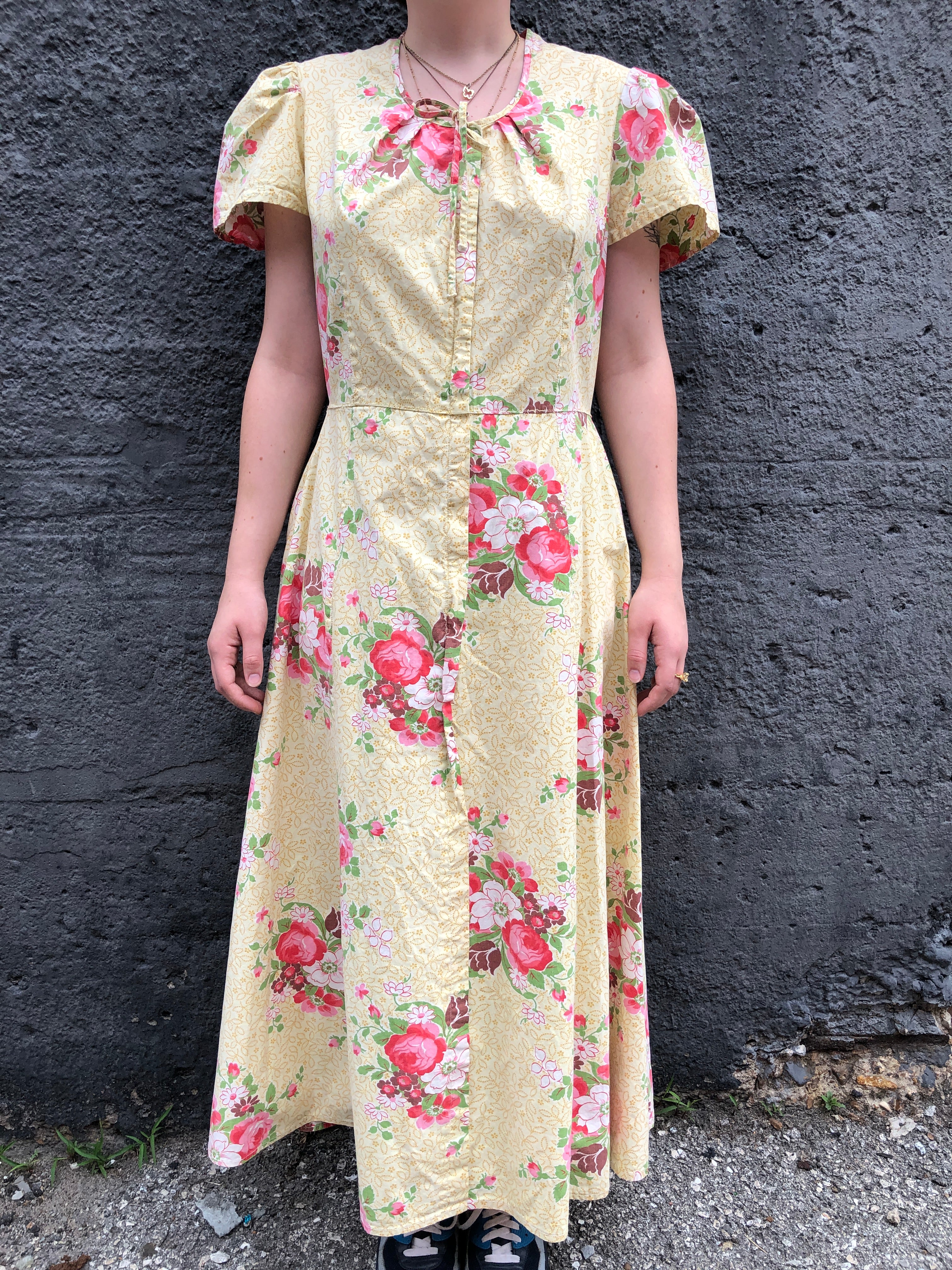 1940s maxi dress 1940s Beautiful Rayon Dress With Lovely Flower Print! This Early 40s Maxi Dress Has Short Sleeves, Metal Zipper Down the Front