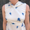 70s Blue Roses Maxi Dress w/ Shell     w30
