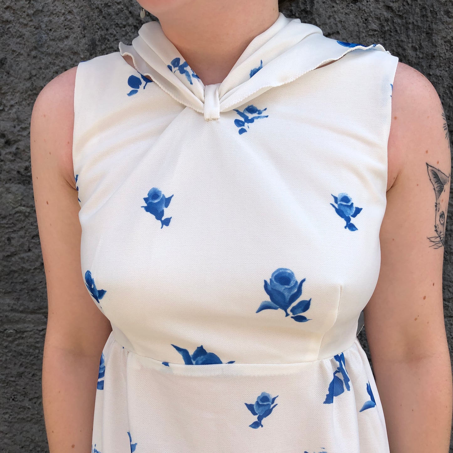 70s Blue Roses Maxi Dress w/ Shell     w30