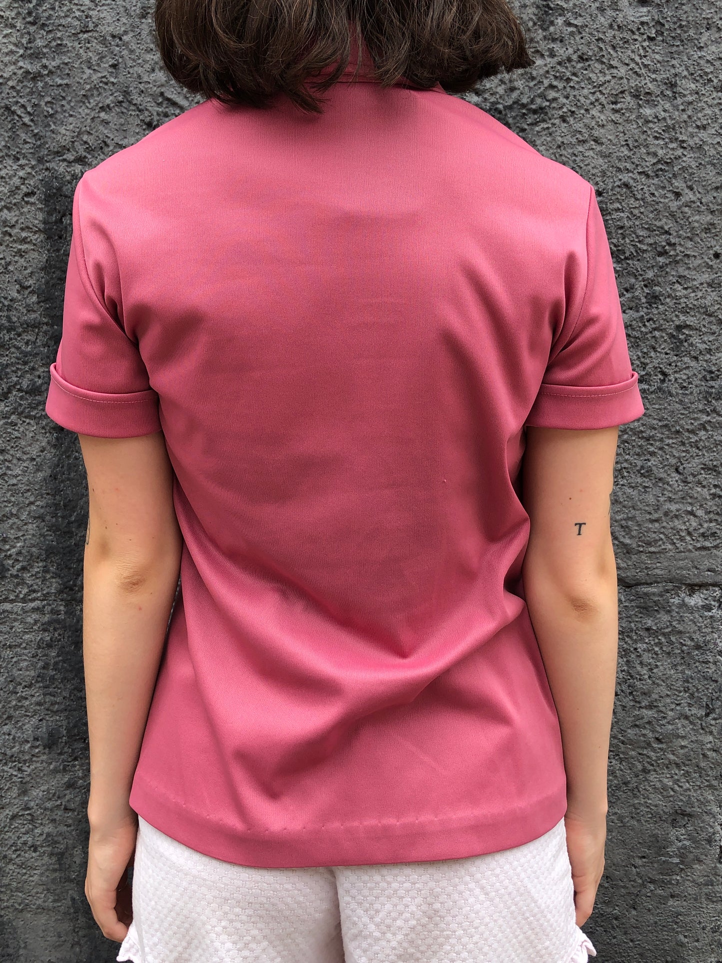 70s Russ Mauve Knit Polo Top.      M