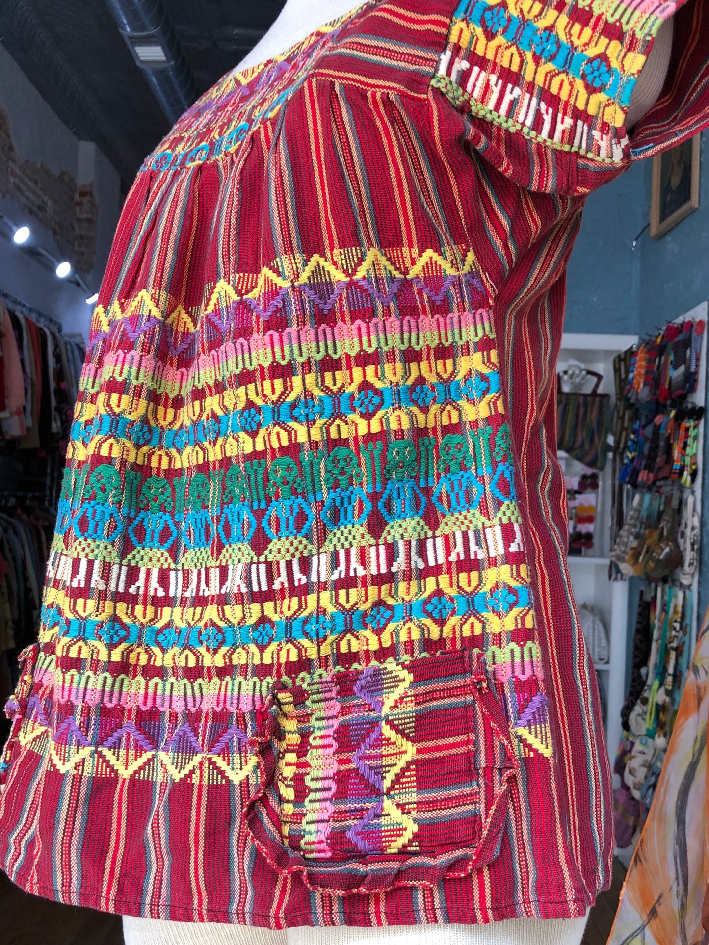 70s Guatemalan Red Woven Top     S