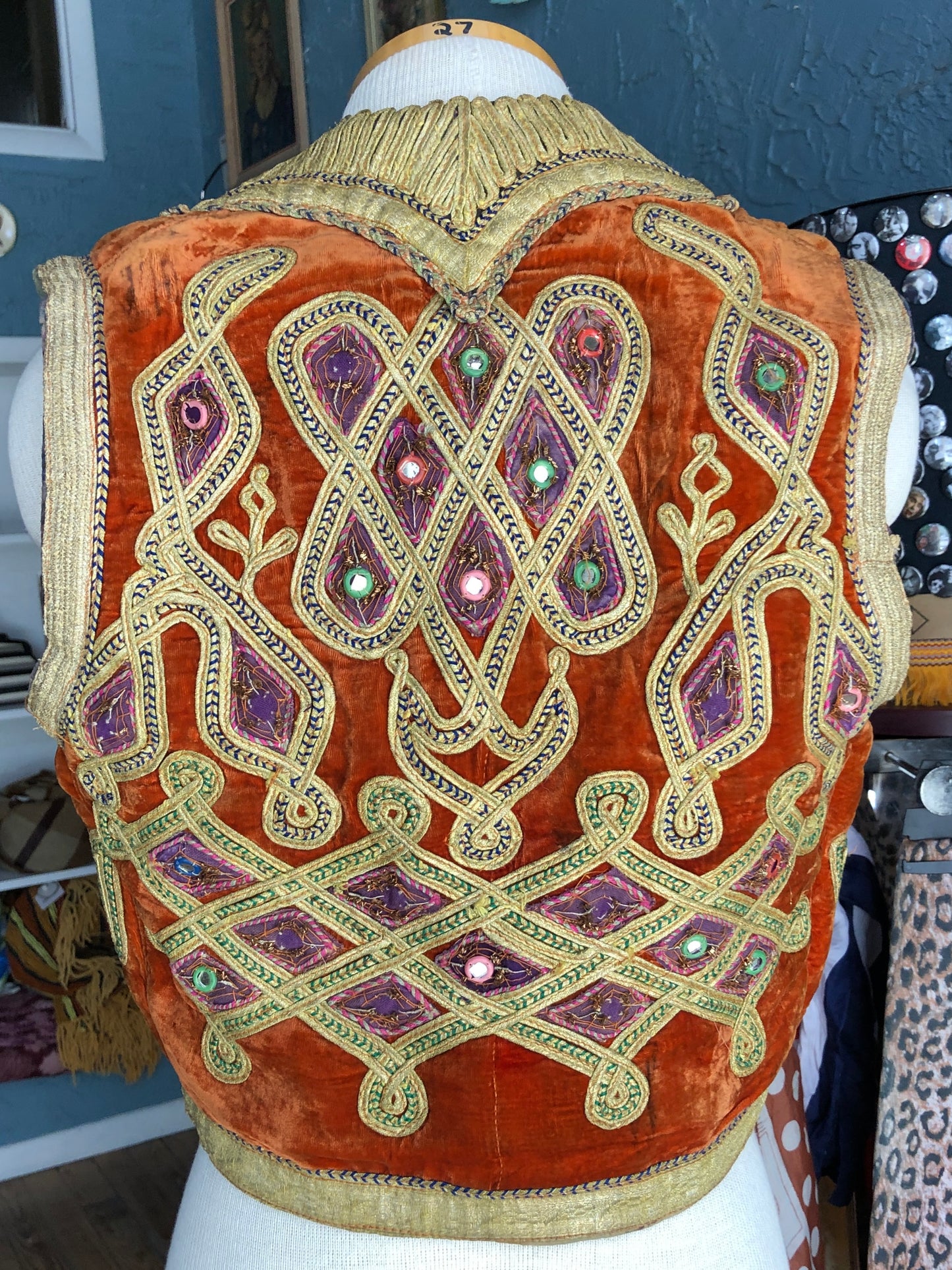 1930s Afghan Embroidered Velvet Vest    S/M