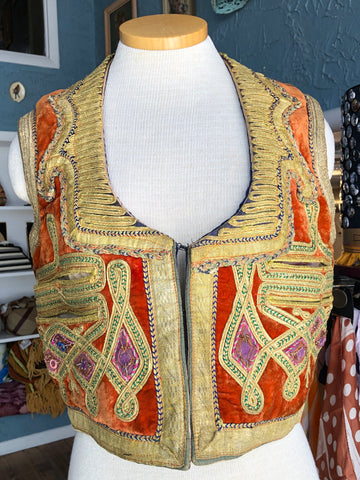 1930s Afghan Embroidered Velvet Vest    S/M