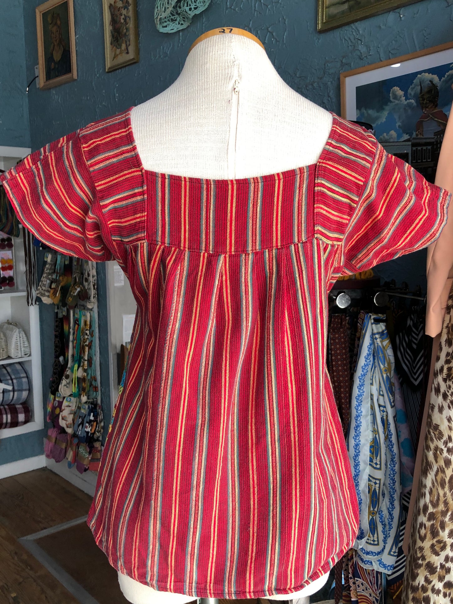 70s Guatemalan Red Woven Top     S