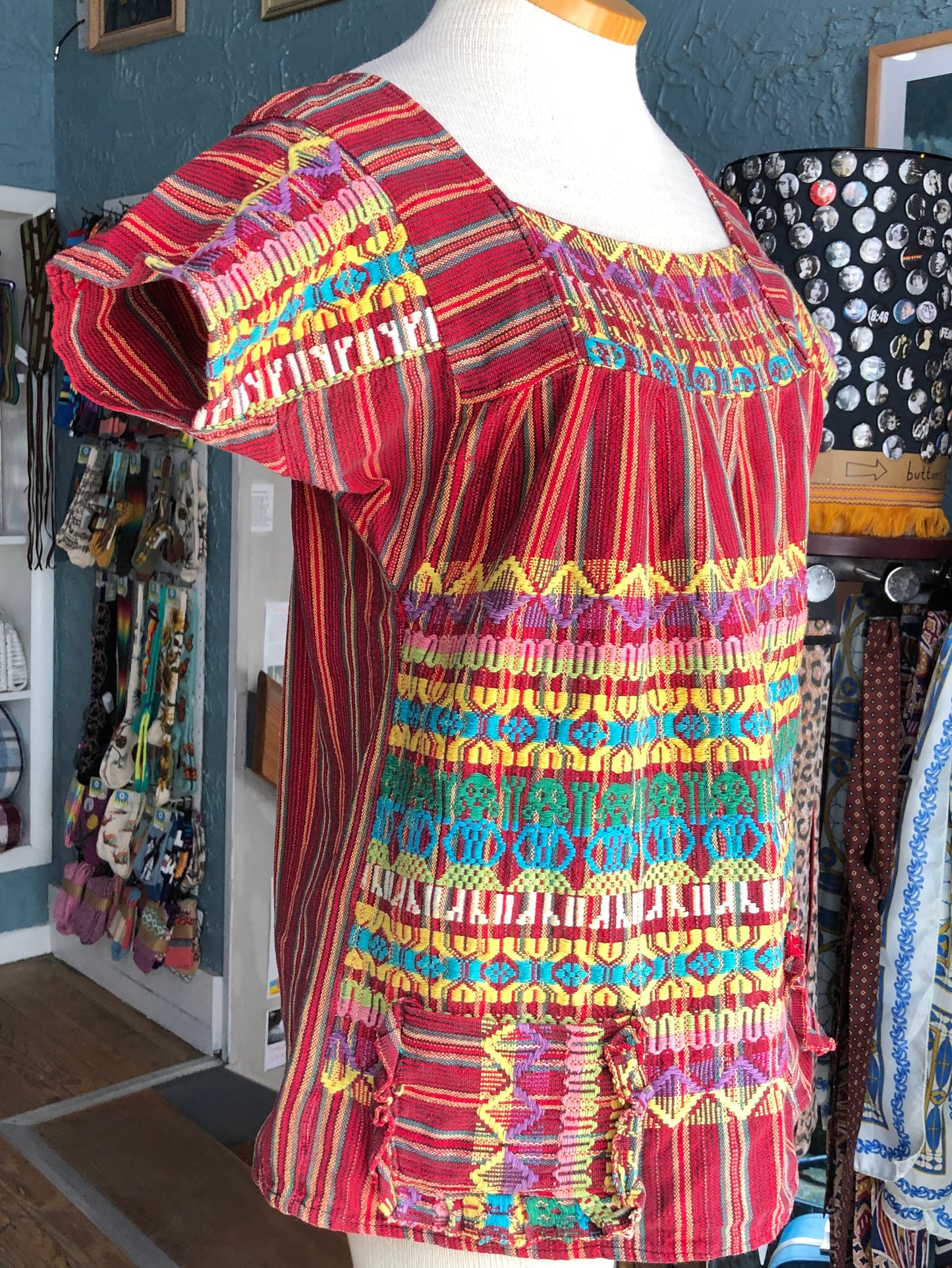 70s Guatemalan Red Woven Top     S