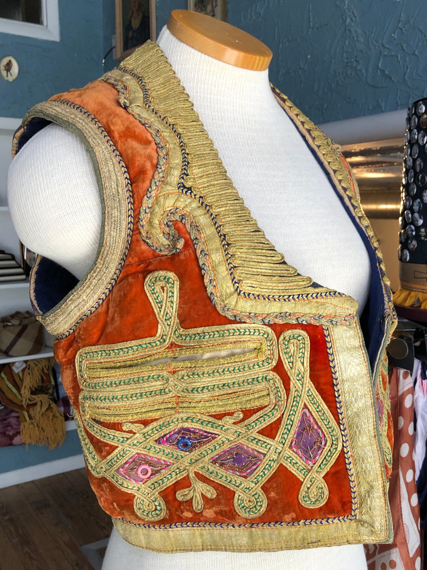 1930s Afghan Embroidered Velvet Vest    S/M