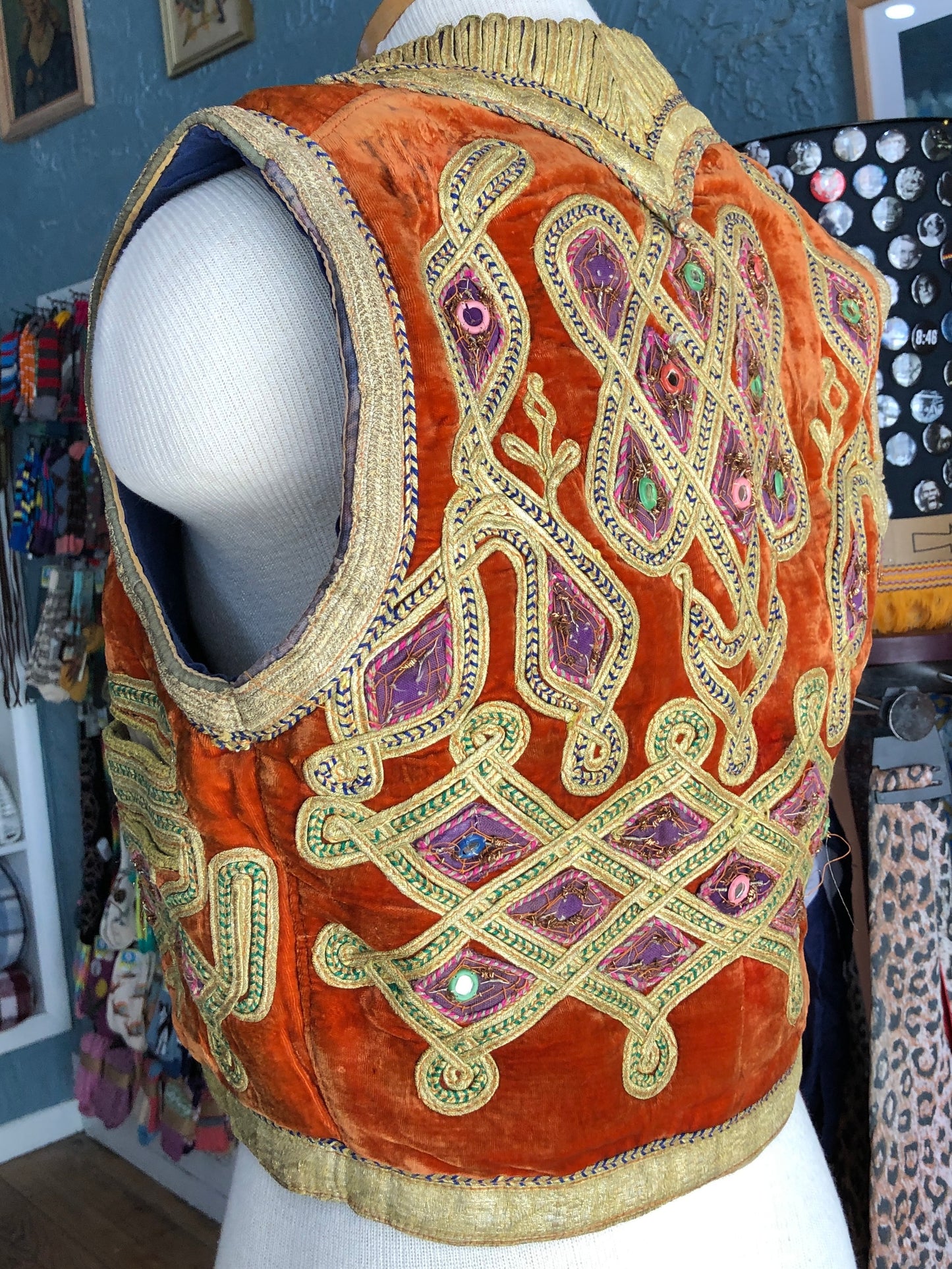 1930s Afghan Embroidered Velvet Vest    S/M