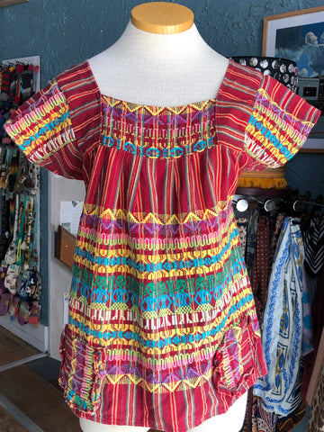 70s Guatemalan Red Woven Top     S