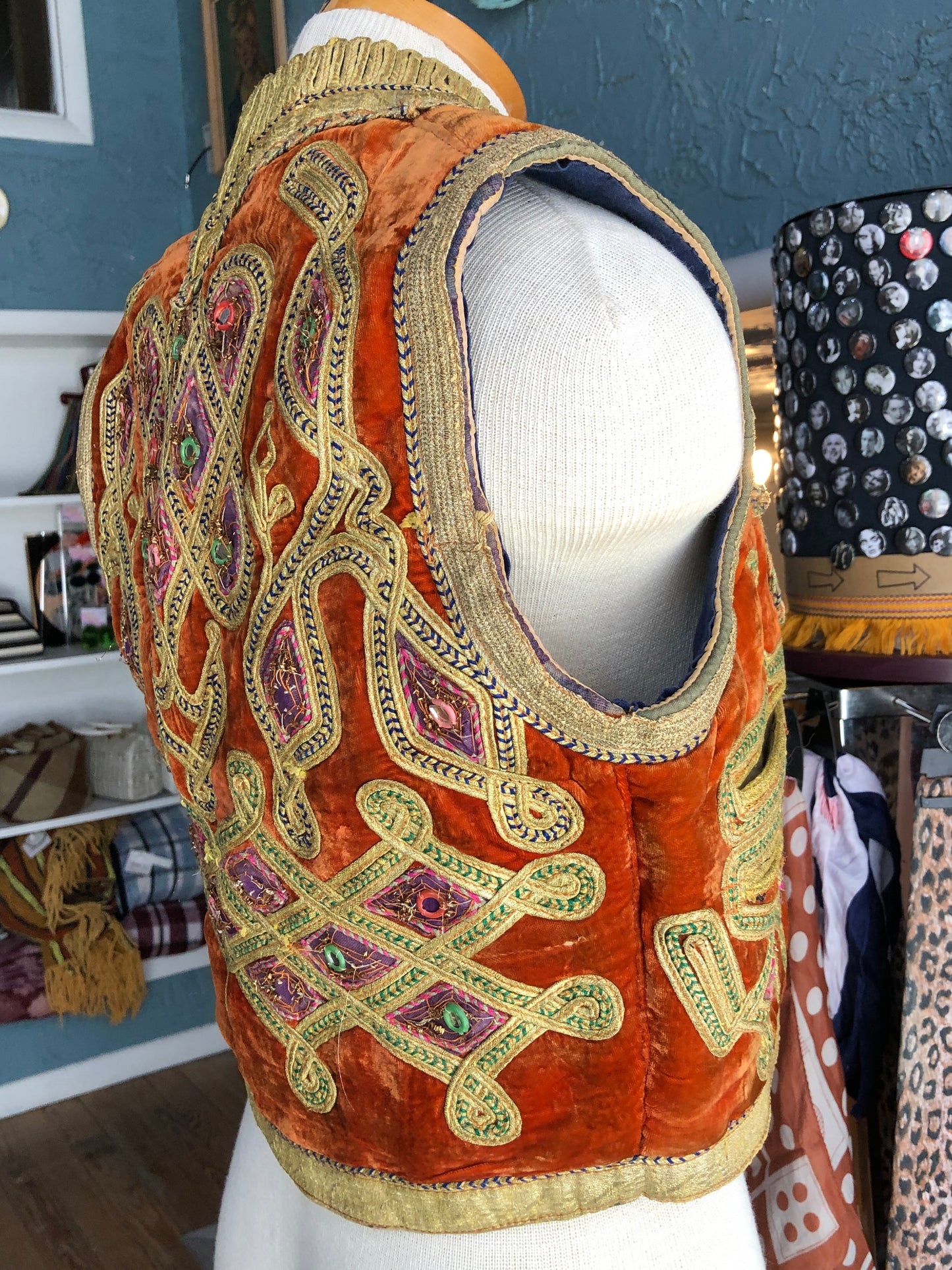 1930s Afghan Embroidered Velvet Vest    S/M