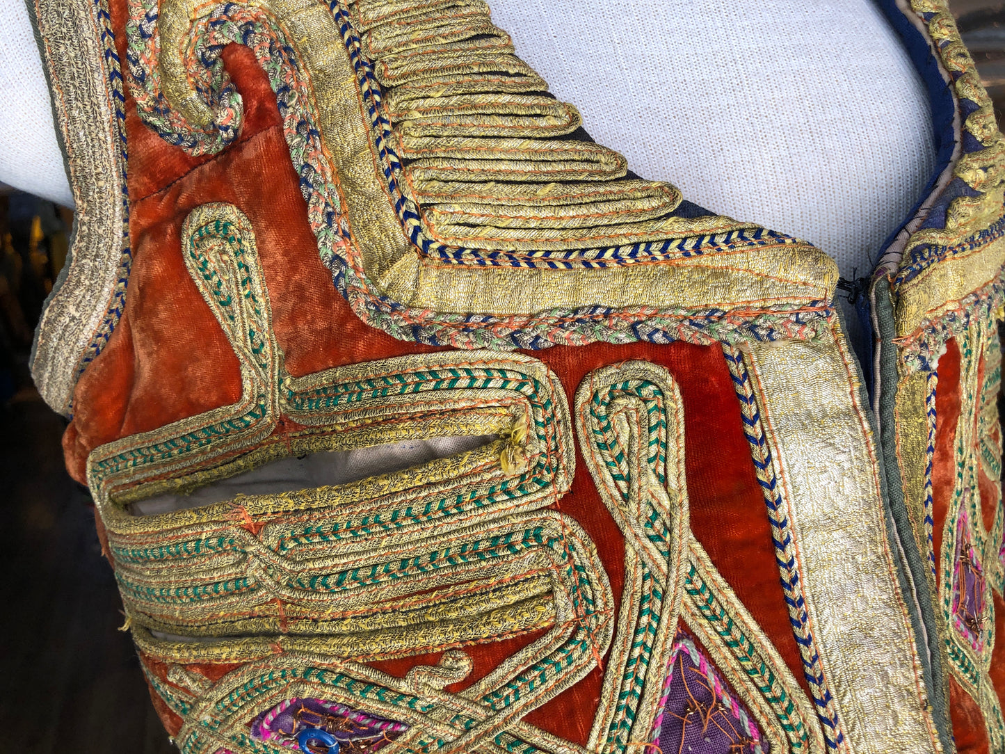 1930s Afghan Embroidered Velvet Vest    S/M