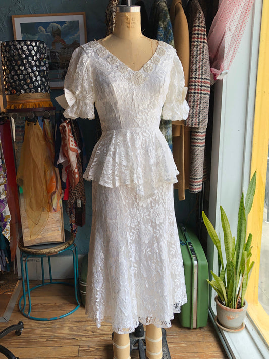 80s IGLWU Mermaid Midi Wedding Dress     W26