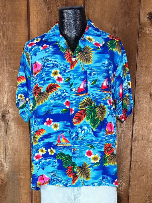 70s Island Fashion Rayon Shirt     L
