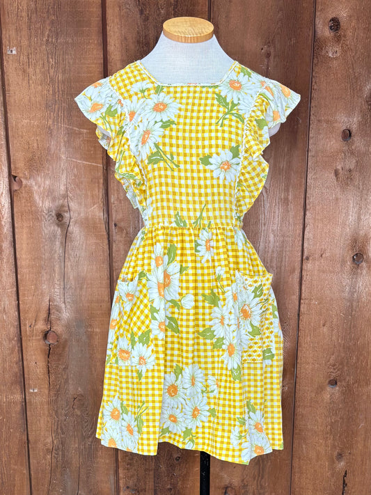 70s Daisy & Gingham Dress    W30