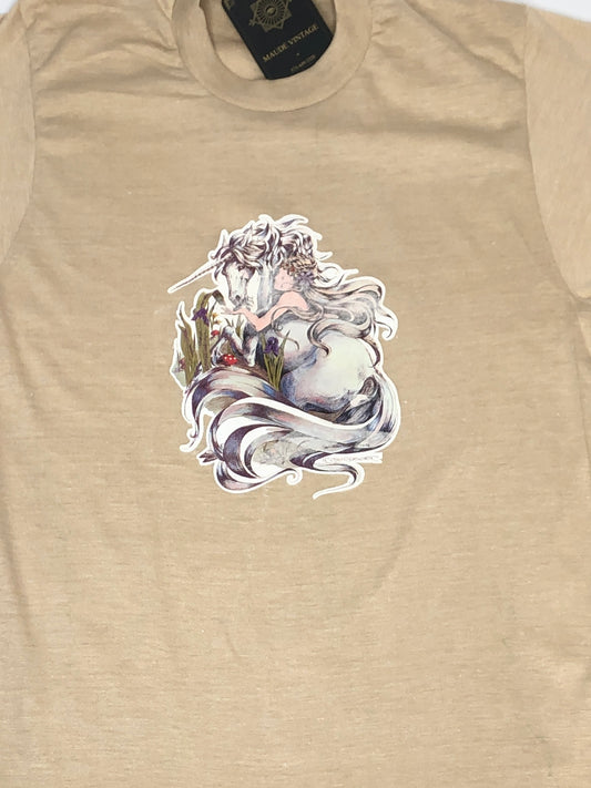 80s Unicorn & Fairy Tan Tee      S