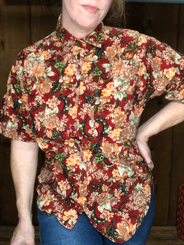 90s BizTango Red Floral Top    S