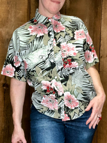 80s Red/Grn Tropical Top     M