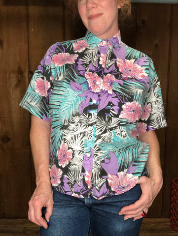 90s Purple/Grn Tropical Top     M