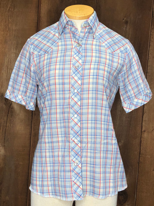 90s Wrangler Blue Plaid Top    S