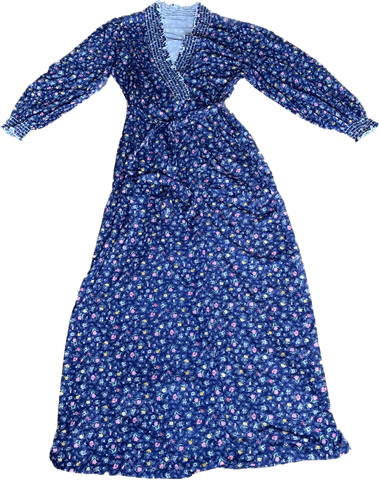 80s Blue Calico Jersey Robe/Dressing Gown         M