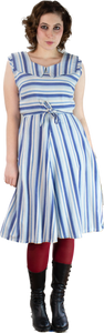 1930s Blue Stripes Cotton Dress       M
